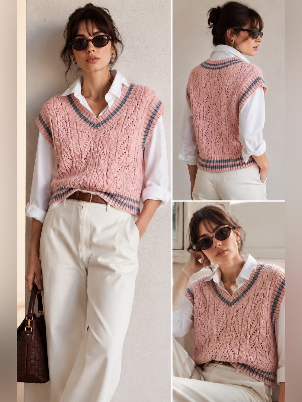 ENGLISH FACTORY Chenille Relaxed Fit Sweater Vest Pink Gray Small NWOT